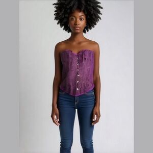 BS Lingerie violet plum purple floral paisley wired lace up corset bustier M